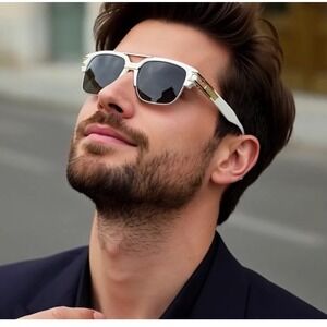 Mens White Square Sunglasses Aviator Fashion Hip Hop Shades UV400 Protection New